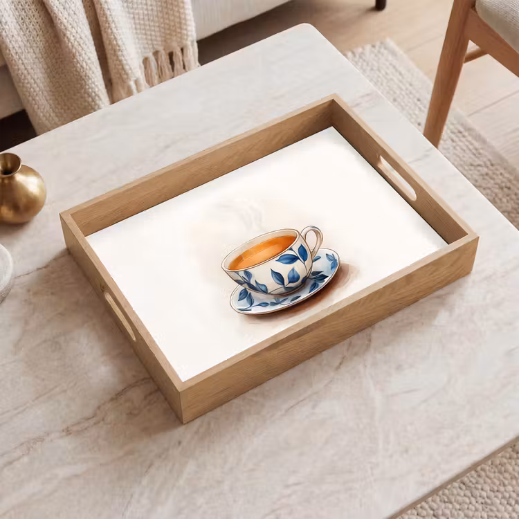 Vassoio - Tazza da tè - Foglie - Blu — 2