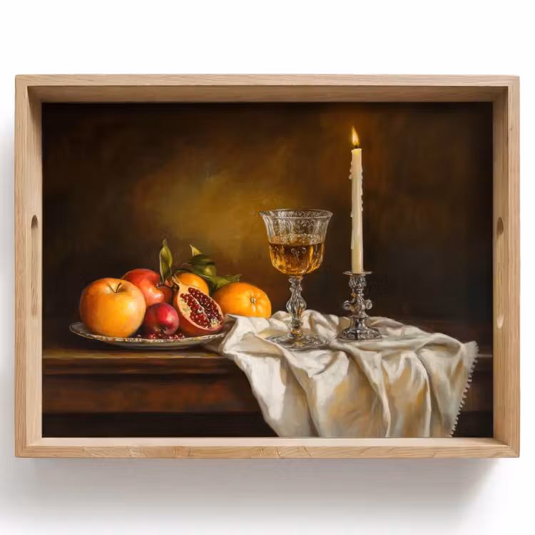 Vassoio - Frutta - Natura morta - Vino - Candela — 1