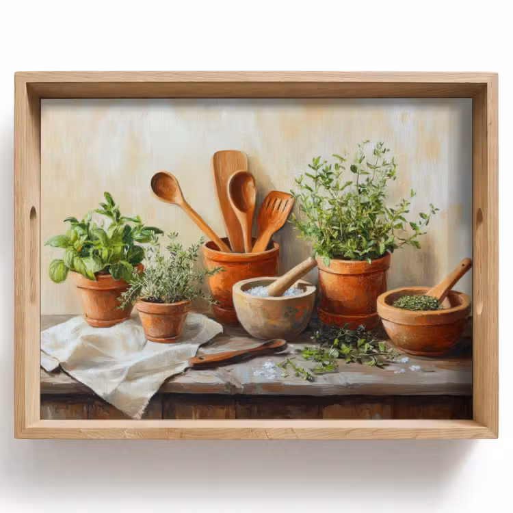 Vassoio - Vasi - Erbe - Legno — 1