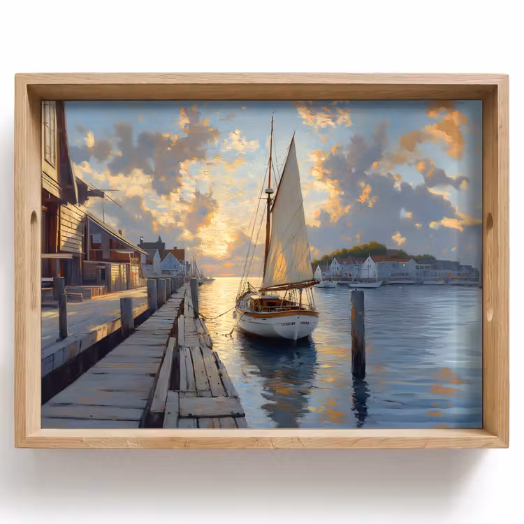Vassoio - Barca a vela - Sole - Molo - Legno — 1