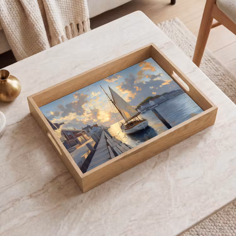 Vassoio - Barca a vela - Sole - Molo - Legno — 2
