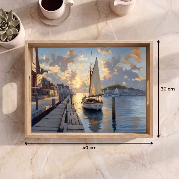 Vassoio - Barca a vela - Sole - Molo - Legno — 7