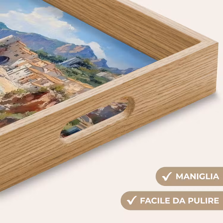 Vassoio - Villaggio costiero - Pittura - Rocce - Barche — 8