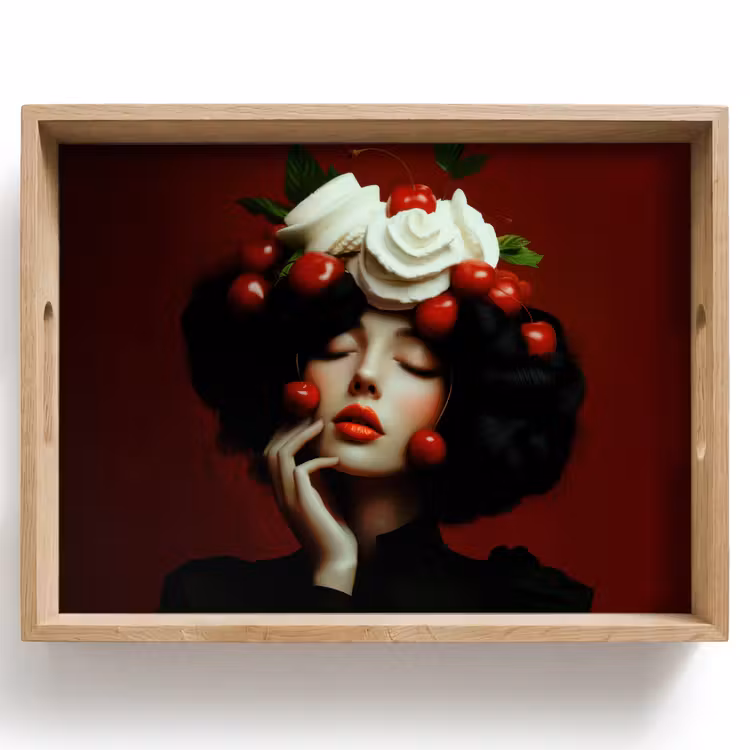 Vassoio - Donna - Ciliegie - Panna montata — 1