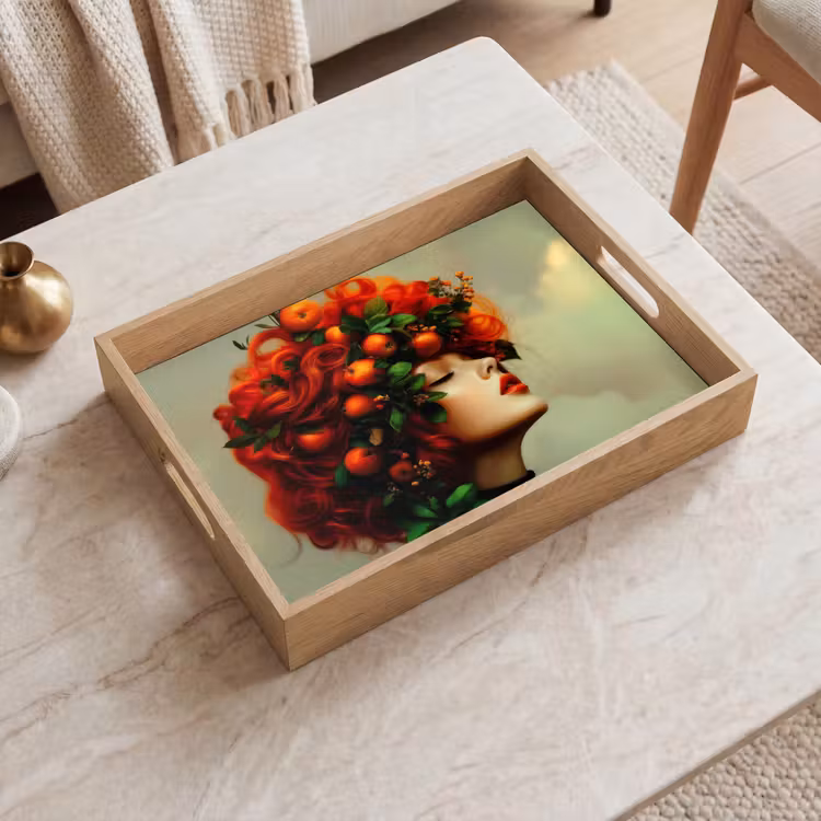 Vassoio - Donna - Mele - Rosso - Foglie — 2