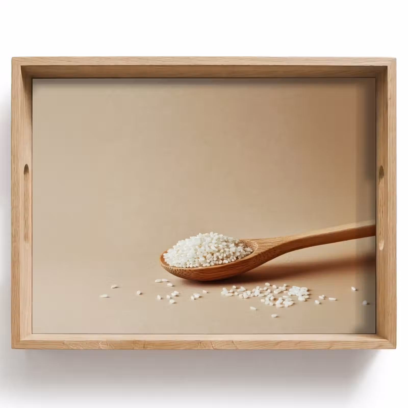 Vassoio - Cucchiaio - Riso - Legno - Beige — 1