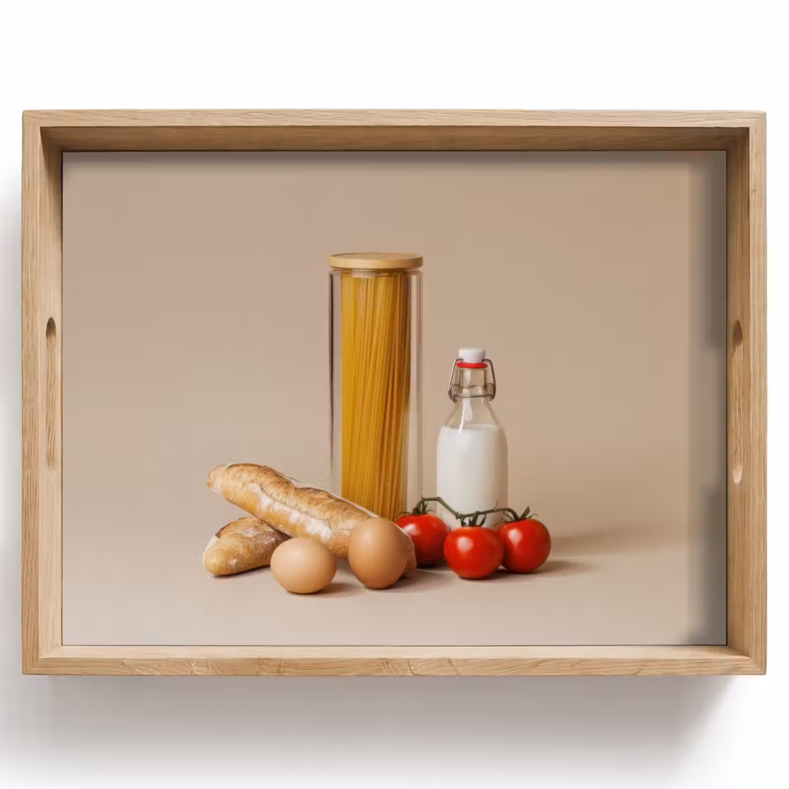 Vassoio - Spaghetti - Latte - Pomodori - Uova - Pane — 1