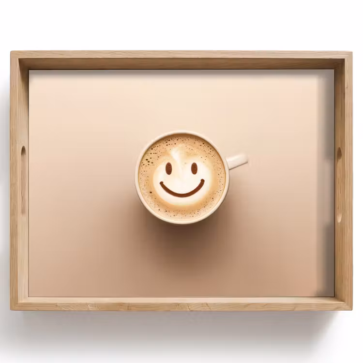Vassoio - Caffè - Schiuma di latte - Sorriso - Beige — 1