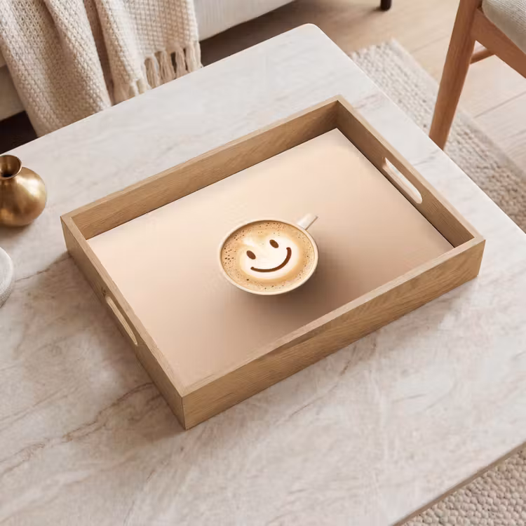 Vassoio - Caffè - Schiuma di latte - Sorriso - Beige — 2