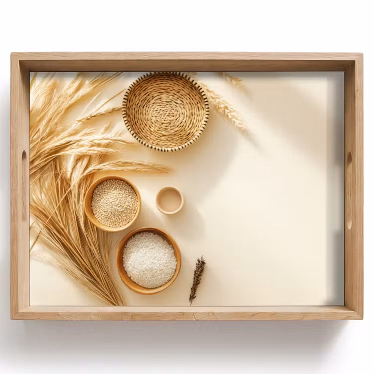 Vassoio - Cereali - Legno - Ciotola - Beige — 1