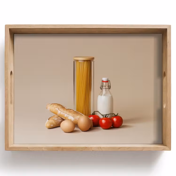 Vassoio - Spaghetti - Latte - Pomodori - Uova - Pane — 1
