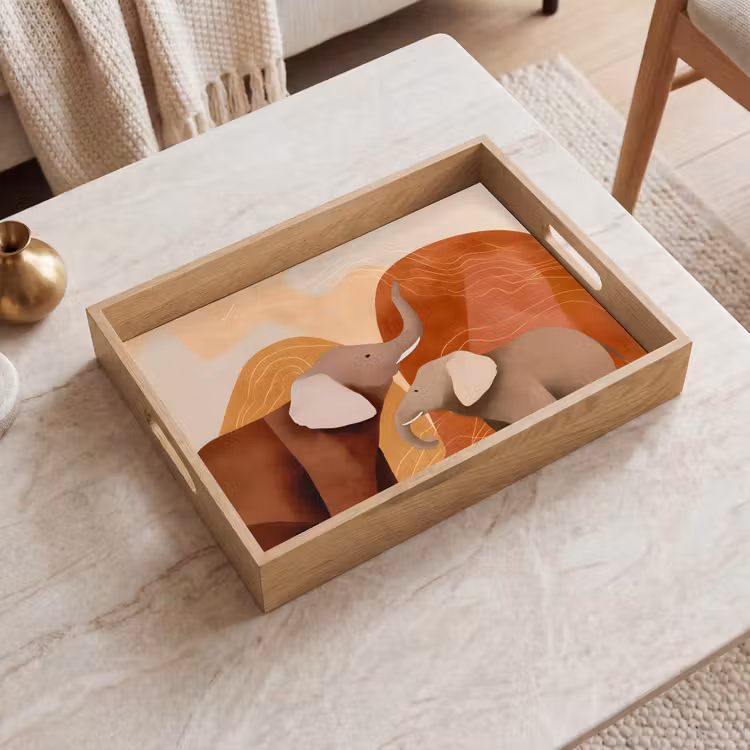 Vassoio - Elefanti - Arancione - Astratto — 2