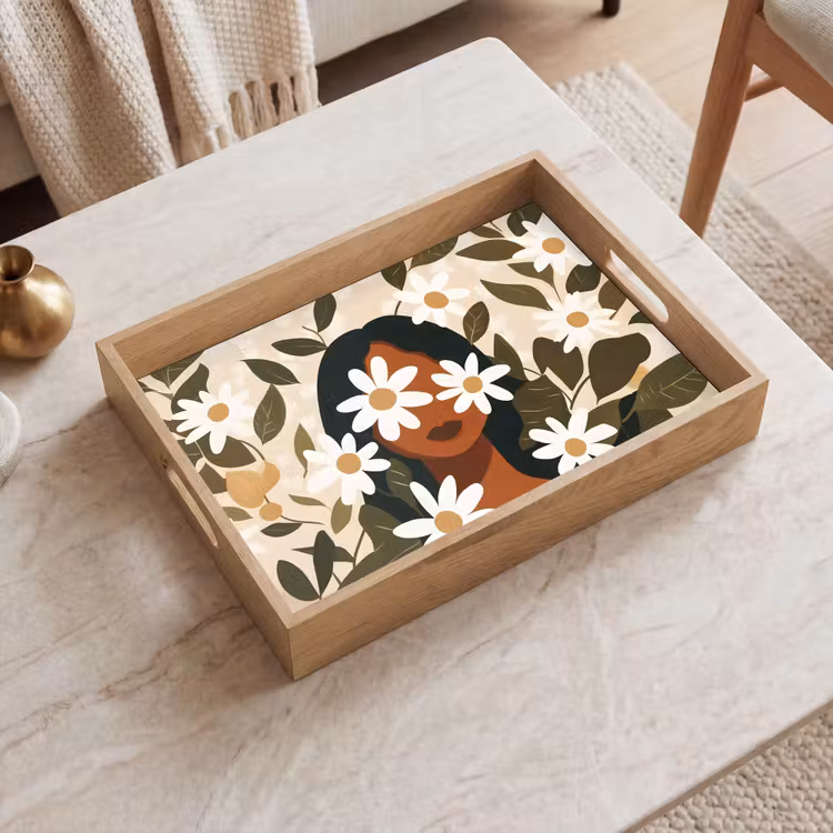 Vassoio - Illustrazione - Donna - Margherite - Bianco — 2