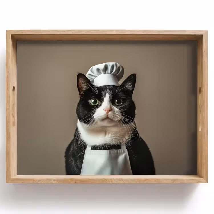 Vassoio - Gatto - Abbigliamento da chef - Nero - Bianco — 1