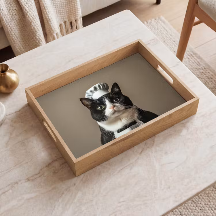 Vassoio - Gatto - Abbigliamento da chef - Nero - Bianco — 2
