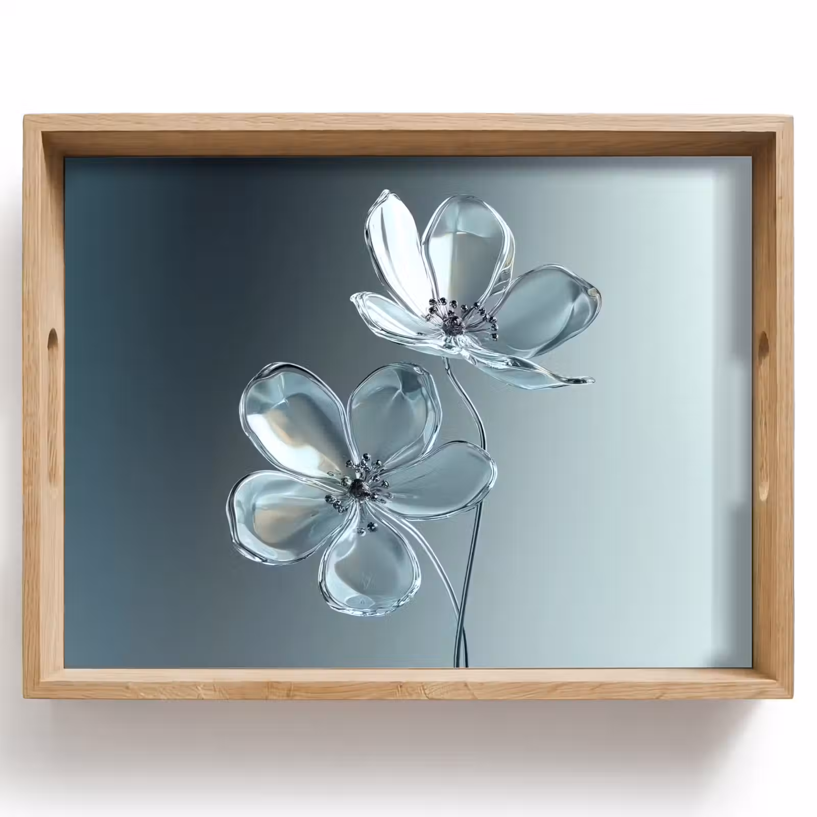 Vassoio - Cristallo - Fiori - Grigio — 1
