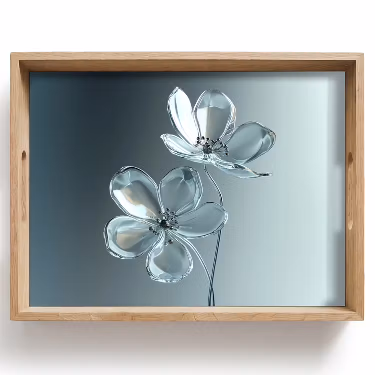 Vassoio - Cristallo - Fiori - Grigio — 1