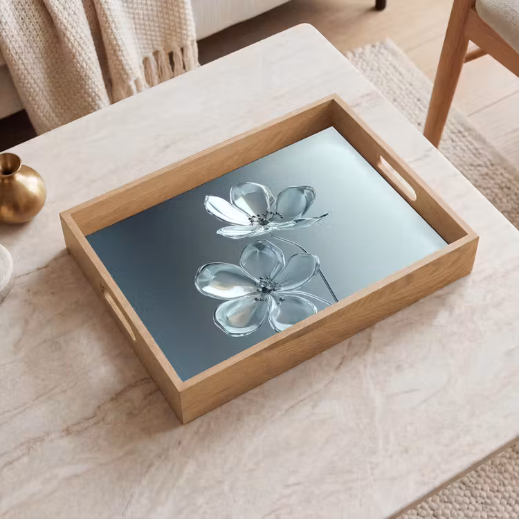 Vassoio - Cristallo - Fiori - Grigio — 2