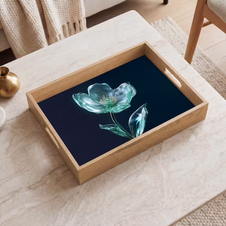 Vassoio - Foglie - Fiore - Occhiali - Blu scuro — 2