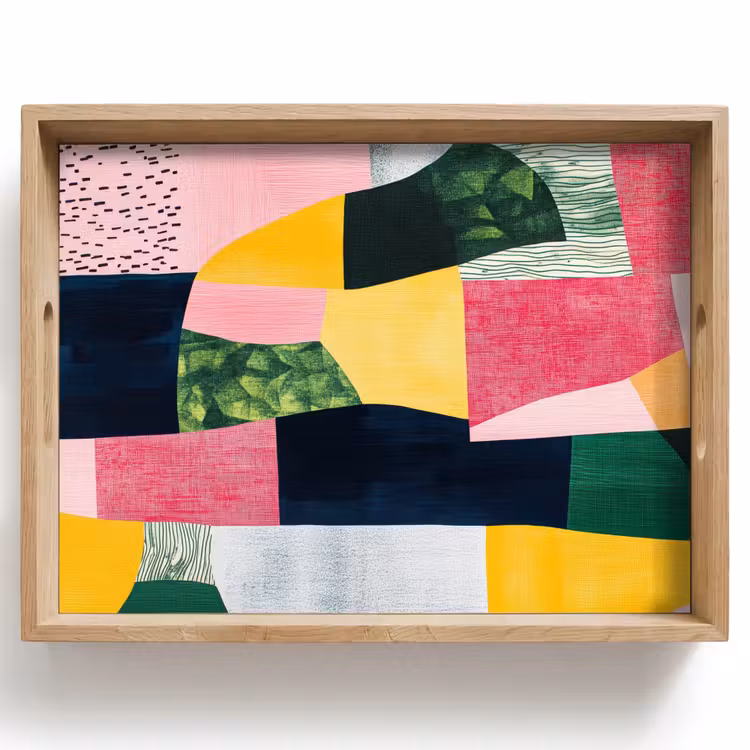 Vassoio - Astratto - Rosa - Forme - Giallo — 1
