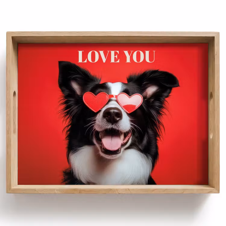 Vassoio - Cane - Occhiali a cuore - Loveyou - Rosso — 1