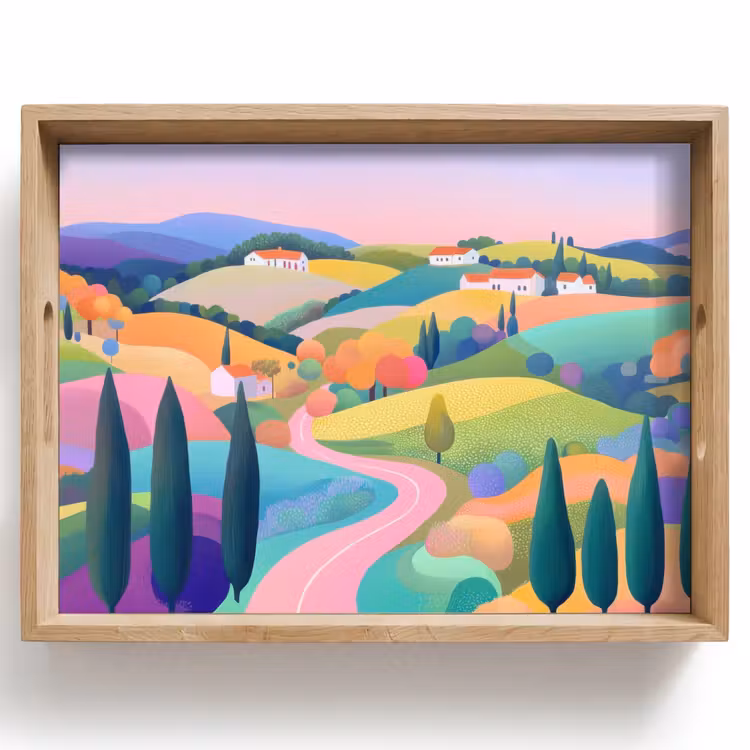 Vassoio - Paesaggio - Viola - Pastello - Case — 1