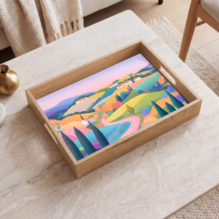 Vassoio - Paesaggio - Viola - Pastello - Case — 2