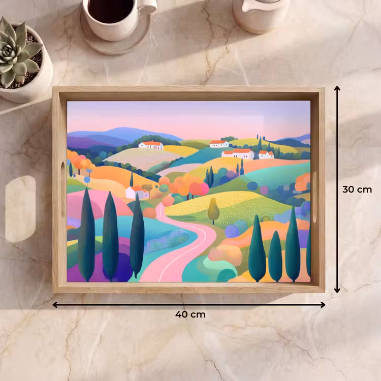Vassoio - Paesaggio - Viola - Pastello - Case — 7