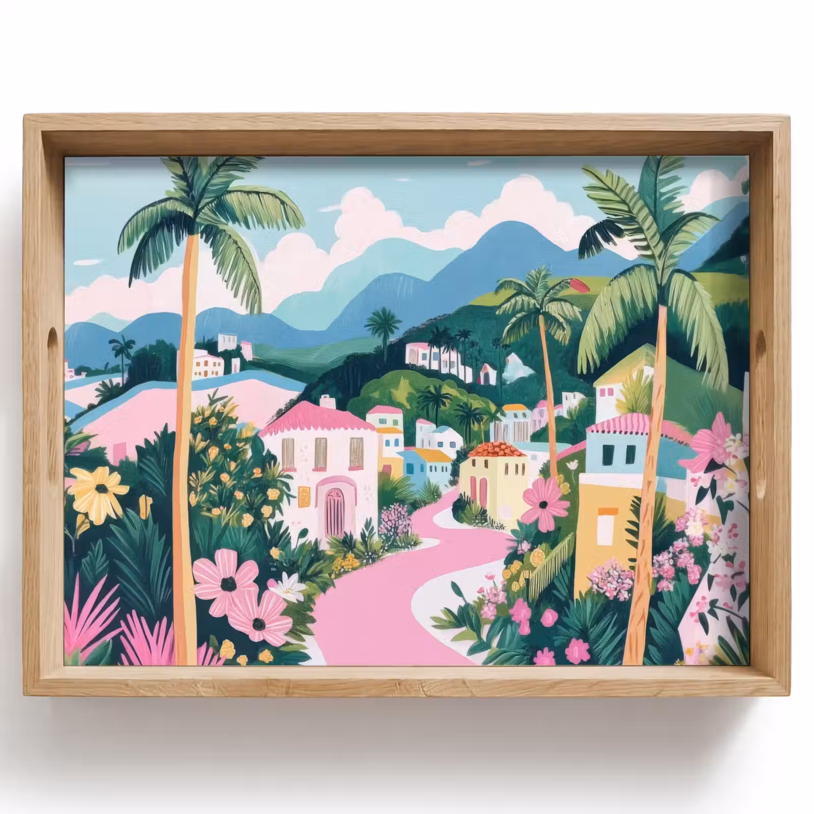 Vassoio - Colorato - Case - Colline - Rosa — 1