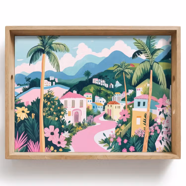 Vassoio - Colorato - Case - Colline - Rosa — 1