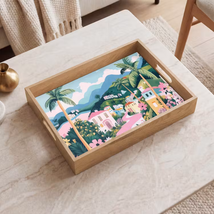 Vassoio - Colorato - Case - Colline - Rosa — 2