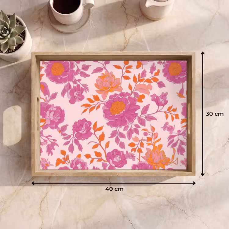 Vassoio - Motivo floreale - Rosa - Arancione - Fiori — 7