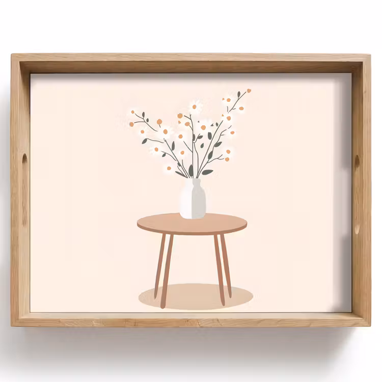 Vassoio - Vaso - Fiori - Margherite - Beige — 1