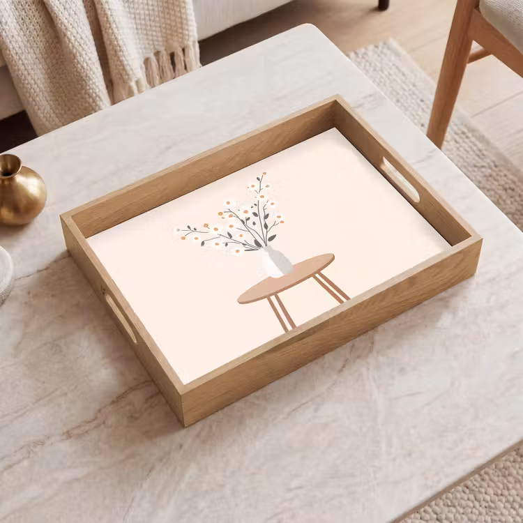 Vassoio - Vaso - Fiori - Margherite - Beige — 2
