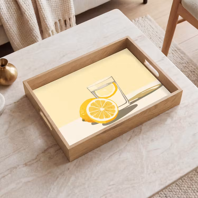 Vassoio - Bicchiere - Fette di limone - Giallo — 2