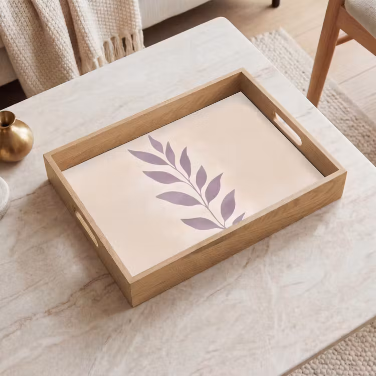 Vassoio - Ramo - Foglie - Minimalista - Beige — 2