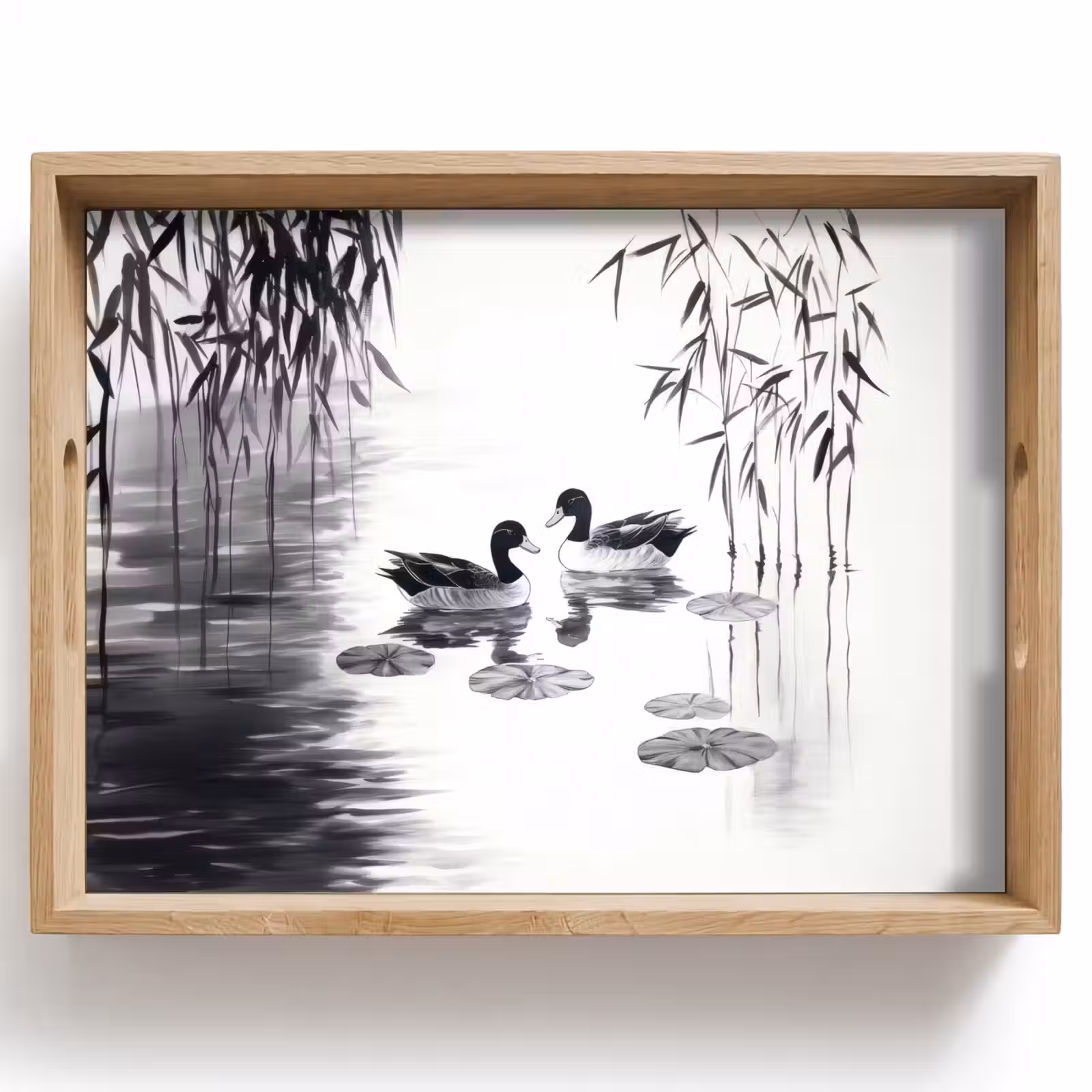 Vassoio - Anatre - Ninfee - Canne - Nero — 1