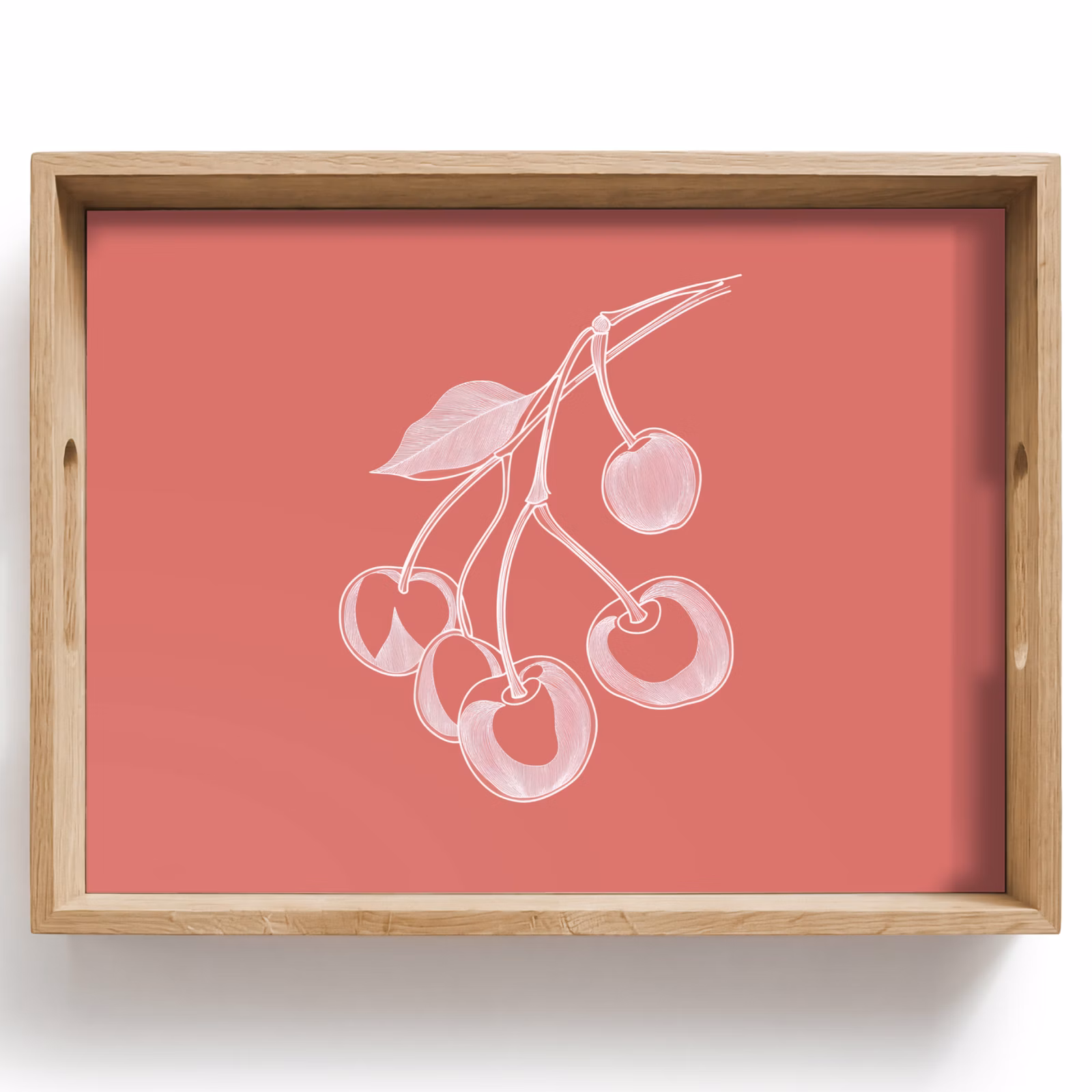 Vassoio - Illustrazione della linea - Ciliegio - Ramo - Bianco — 1