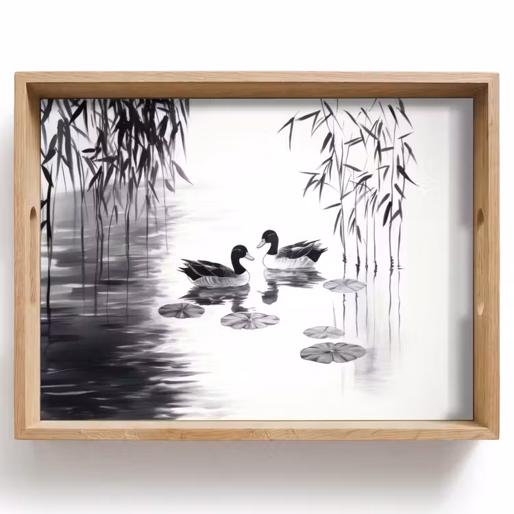 Vassoio - Anatre - Ninfee - Canne - Nero — 1