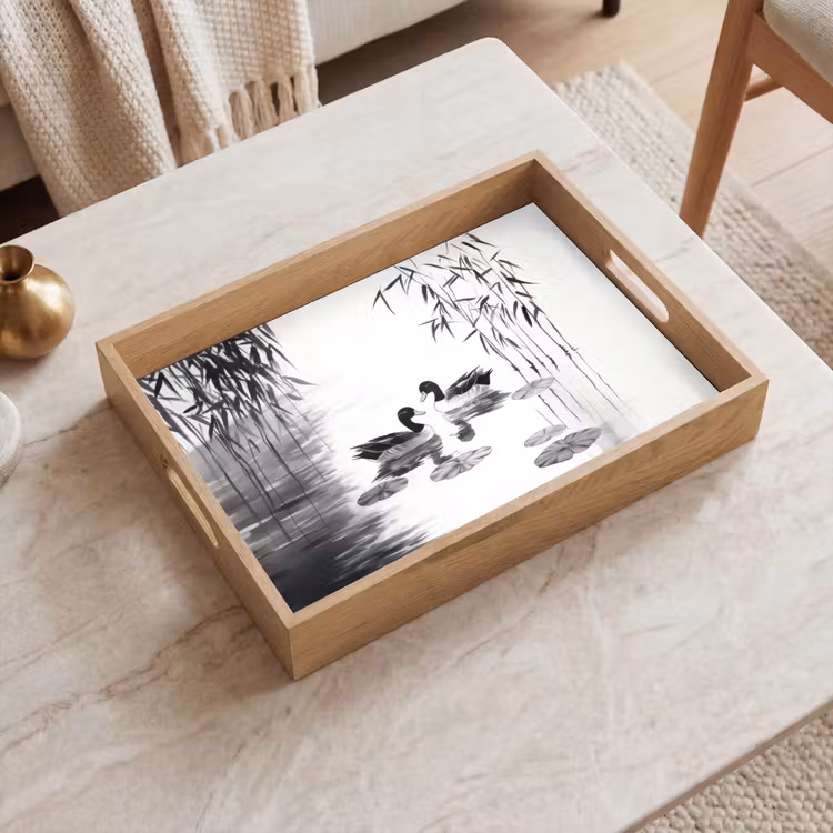 Vassoio - Anatre - Ninfee - Canne - Nero — 2