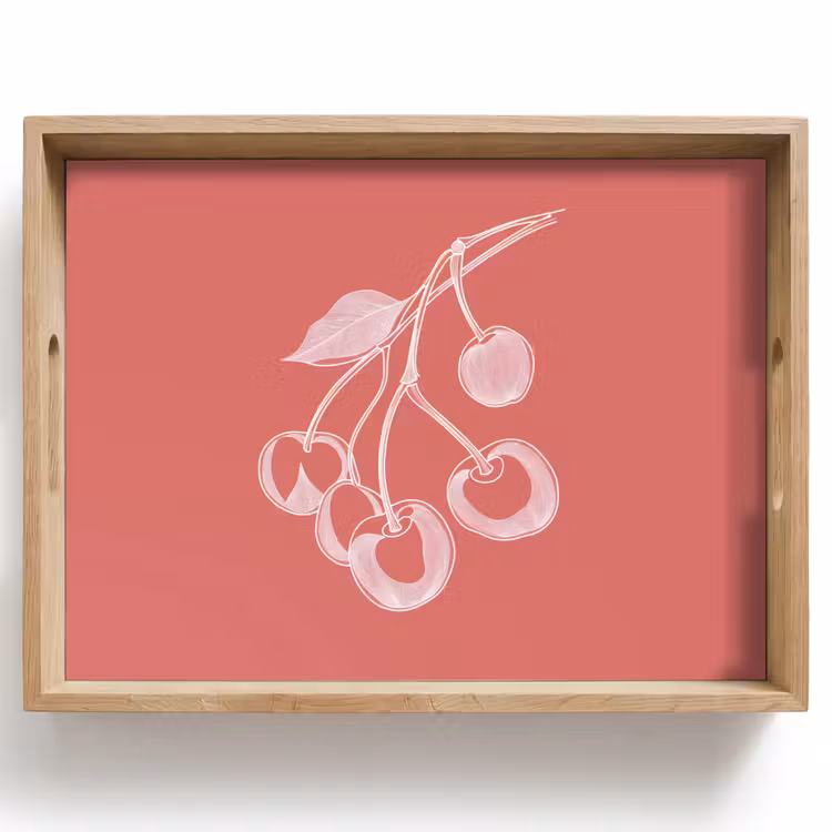 Vassoio - Illustrazione della linea - Ciliegio - Ramo - Bianco — 1