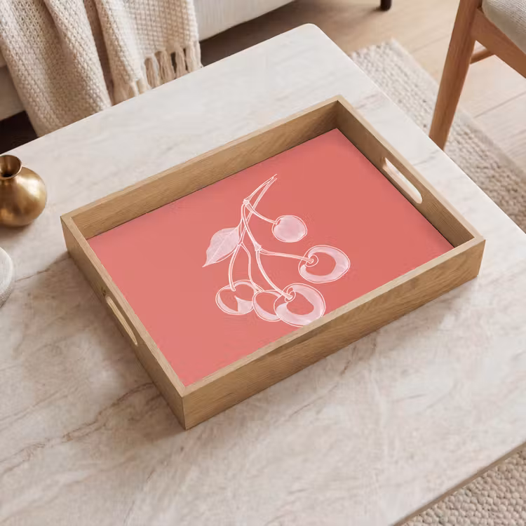 Vassoio - Illustrazione della linea - Ciliegio - Ramo - Bianco — 2