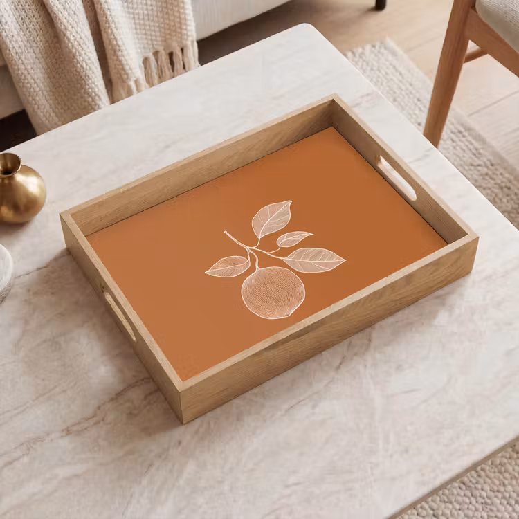 Vassoio - Arancione - Disegnato - Foglie - Marrone — 2