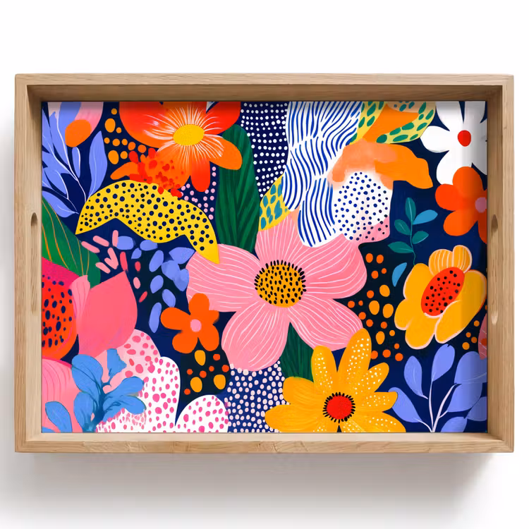 Vassoio - Colorato - Fiori - Astratto - Puntini — 1