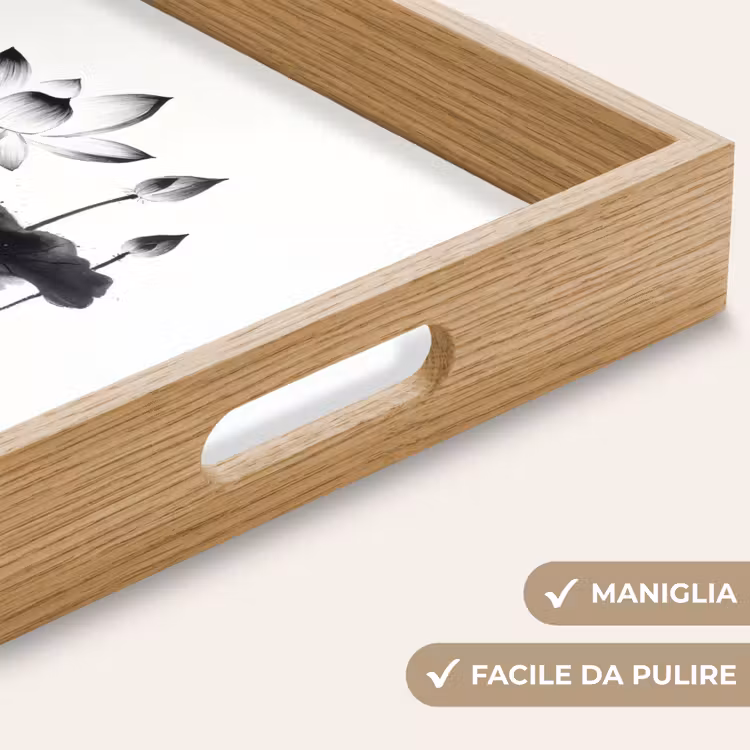 Vassoio - Foglie - Nero - Fiore di loto - Minimalista — 8