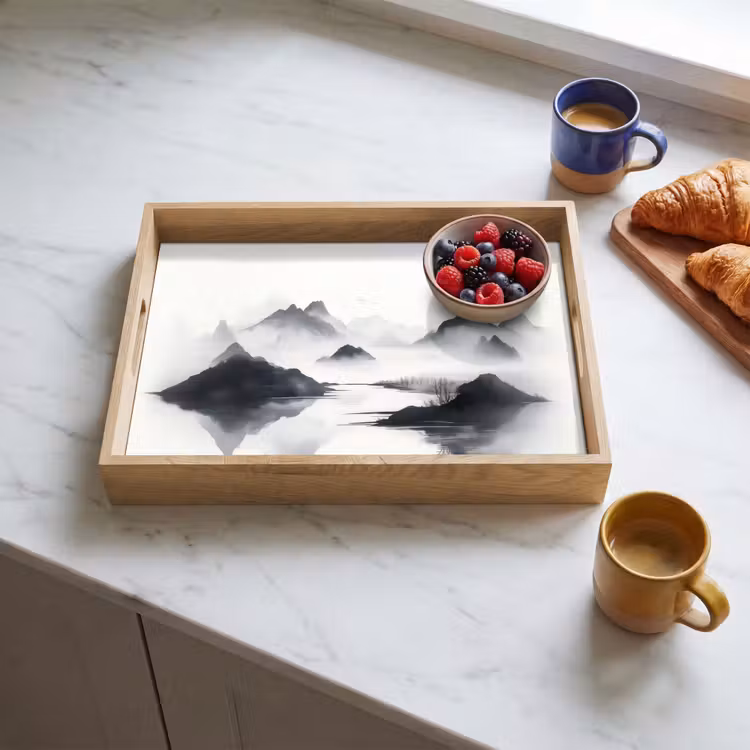 Vassoio - Montagne - Nebbia - Acqua - Bianco — 3