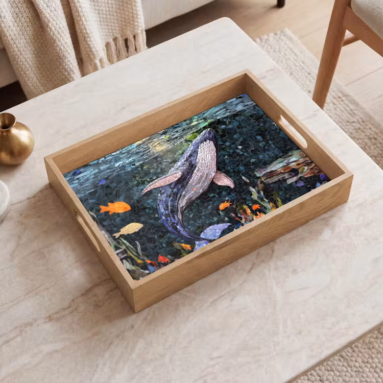 Vassoio - Mosaico - Balena - Corallo - Acqua — 2