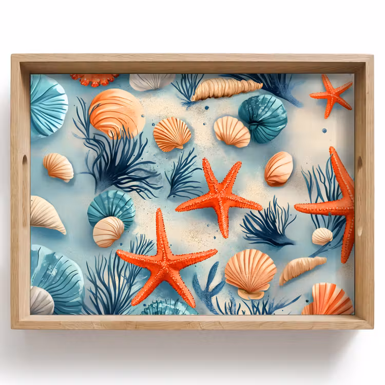 Vassoio - Stella marina - Conchiglie - Illustrazione - Sabbia — 1