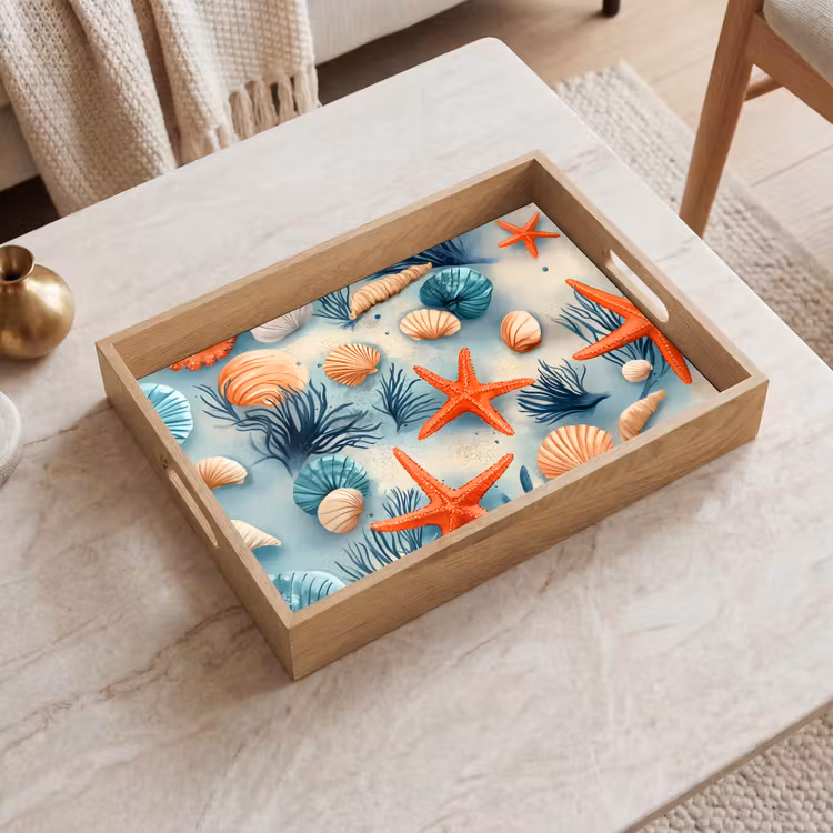 Vassoio - Stella marina - Conchiglie - Illustrazione - Sabbia — 2