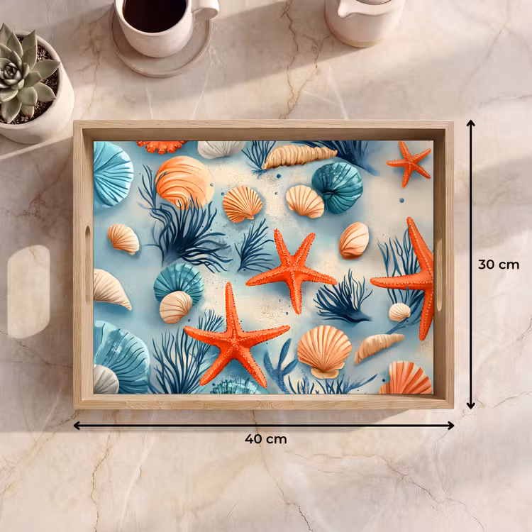 Vassoio - Stella marina - Conchiglie - Illustrazione - Sabbia — 7